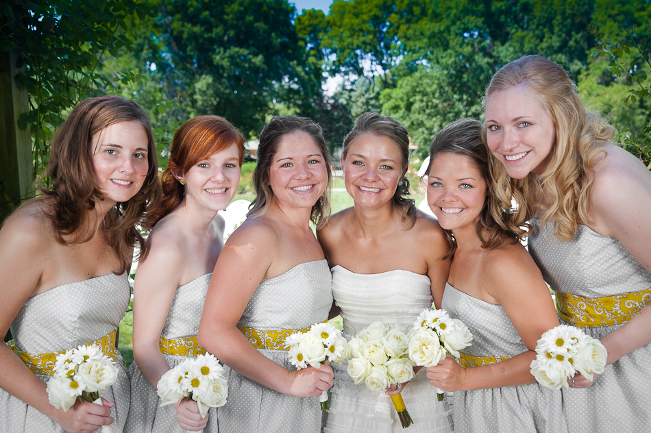 Bridesmaids formal portrait outside with trees in Columbus, Ohio