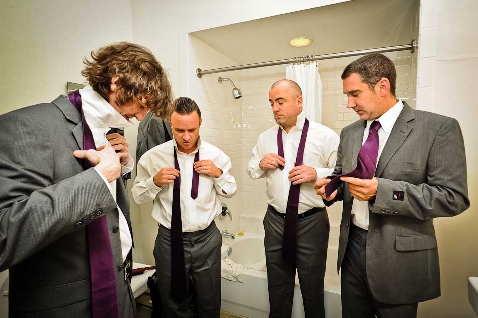 Groom with groomsmen at San Jose Hotel on Congress, getting ready before the wedding.