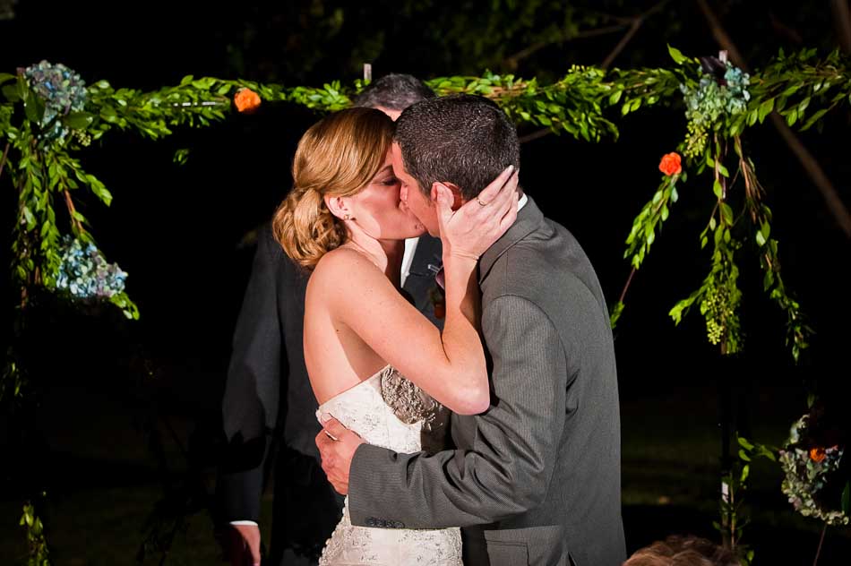 Wedding ceremony kiss at Green Pastures wedding venue in austin, texas