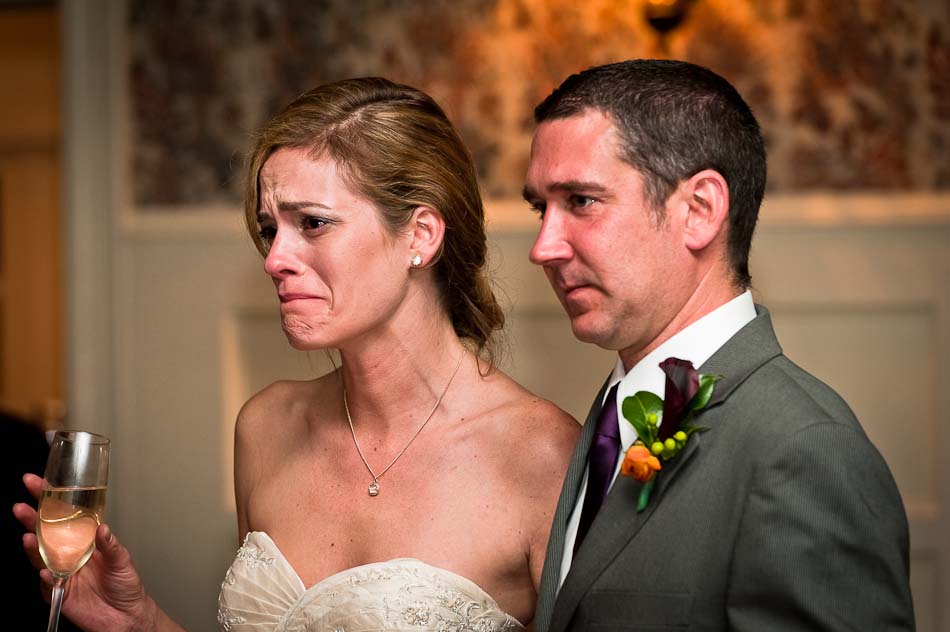Austin wedding photographer captures bride crying during speech at Green Pastures in Austin, Texas