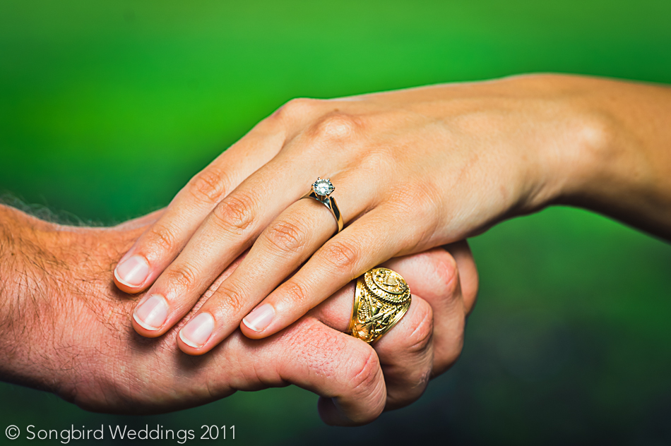 Couple holding hands, detailed photo of wedding rings