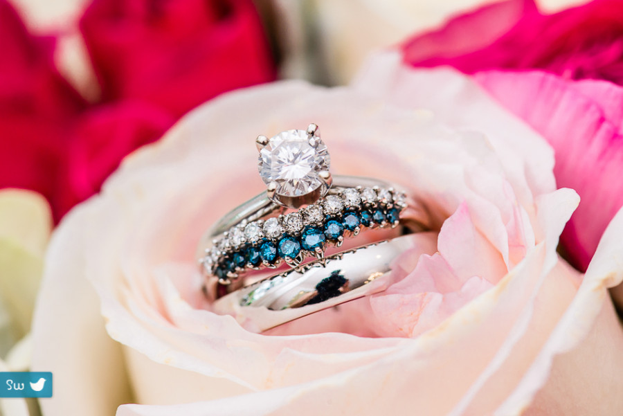 diamond wedding ring and roses