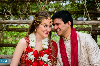 Indian hindu wedding couple during first look at Hyatt Lost Pines Resort, Bastrop, Tx