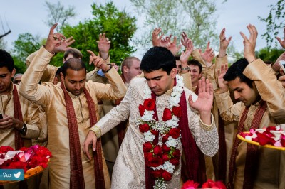 the Baraat, arrival of the Groom dancing during the festivities at Hyatt Lost Pines Resort