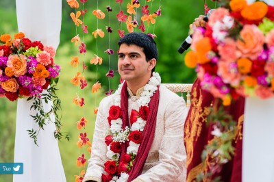 Groom waiting for bride before Indian Hindu wedding at Lost Pines Resort