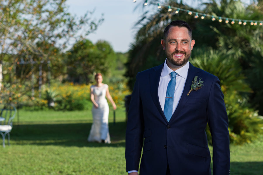 First look session by austin wedding photographers at Le San Michele venue outdoor