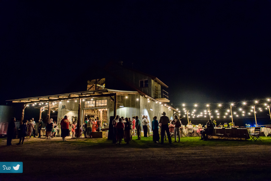 Reception at night, barn at Montesino Ranch by Austin Wedding Photographer