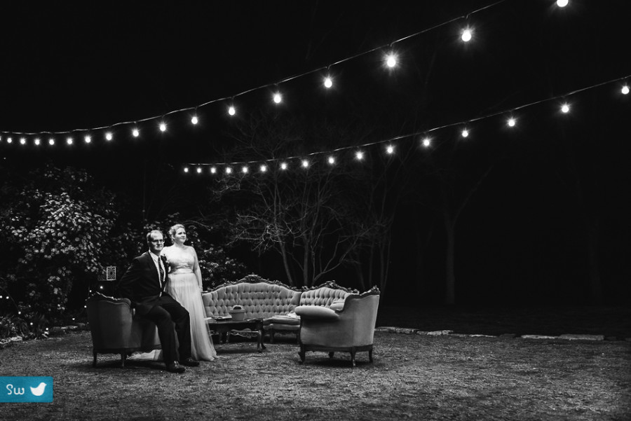 Night portrait of bride and groom by Austin Wedding Photographer at Barr Mansion