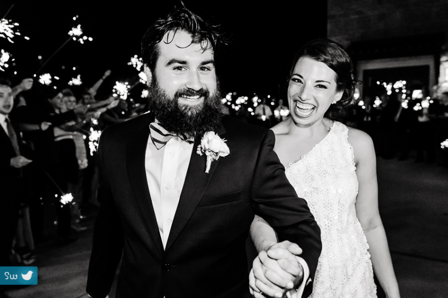 Sparkler exit with bride and groom at UT Golf club by austin wedding photographer