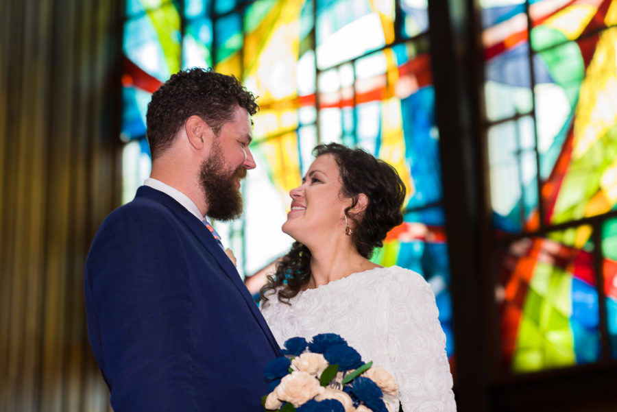 ceremony-Austin-Wedding-Photographers-portrait-stained-glass-windows-texas-central-presbyterian-church