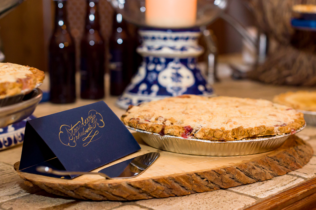 Reception desserts pie table calligraphy signs rhubarb austin wedding photographers