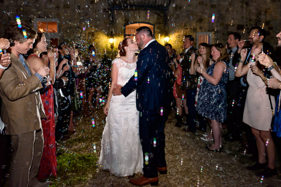 Bubble exit outdoor Le San Michele departure austin wedding photographers